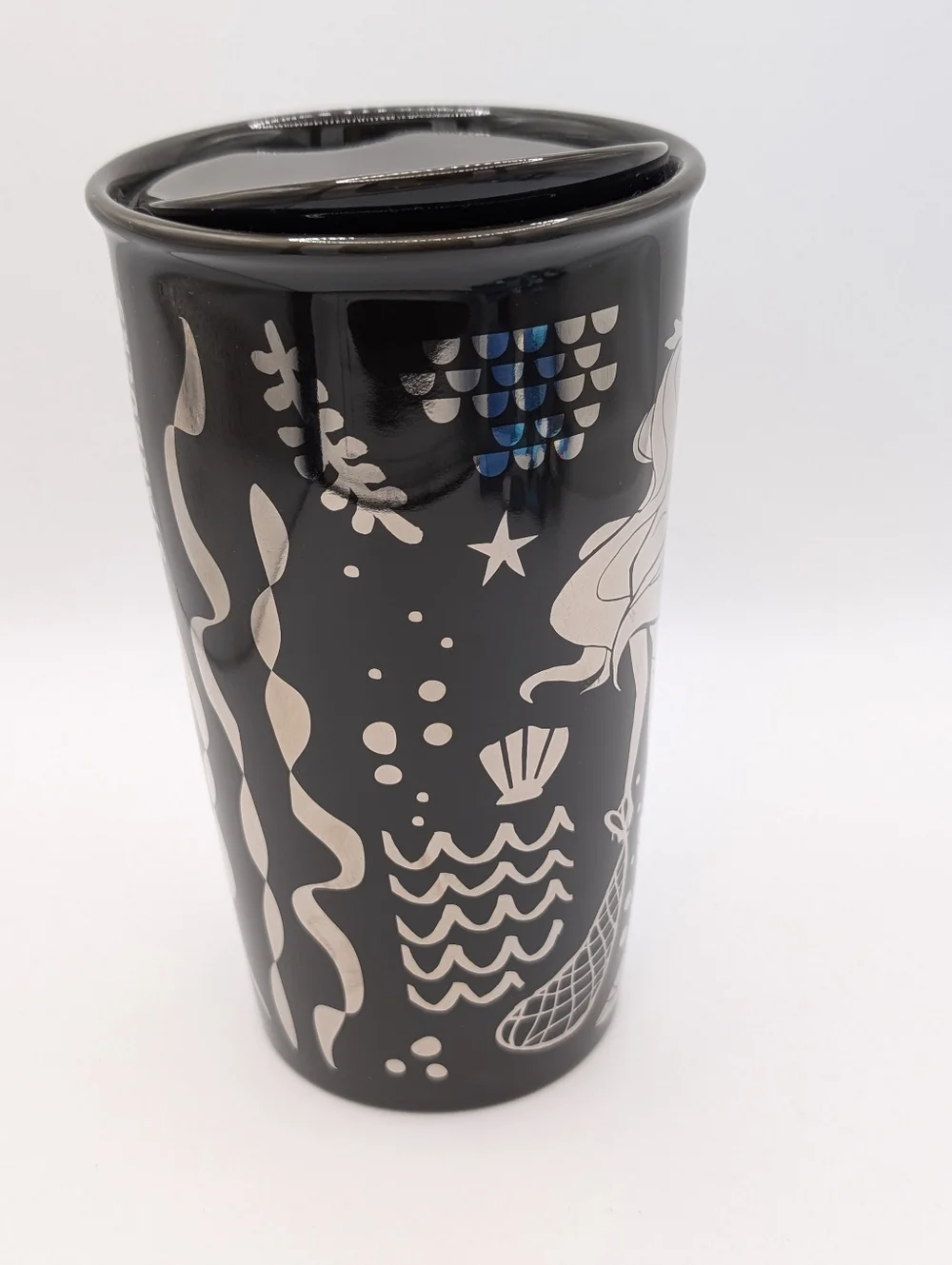 Starbucks Anniversary Silver Brown Siren Mermaid Coffee Ceramic Tumbler 12 oz